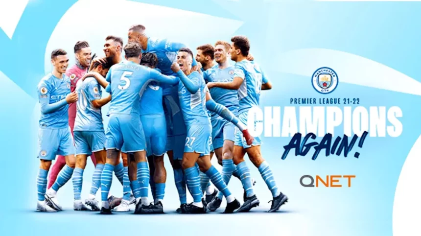 Manchester City celebrating being the 2022 champions