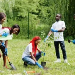 Group of Africans planting trees to help protect the ozone layer