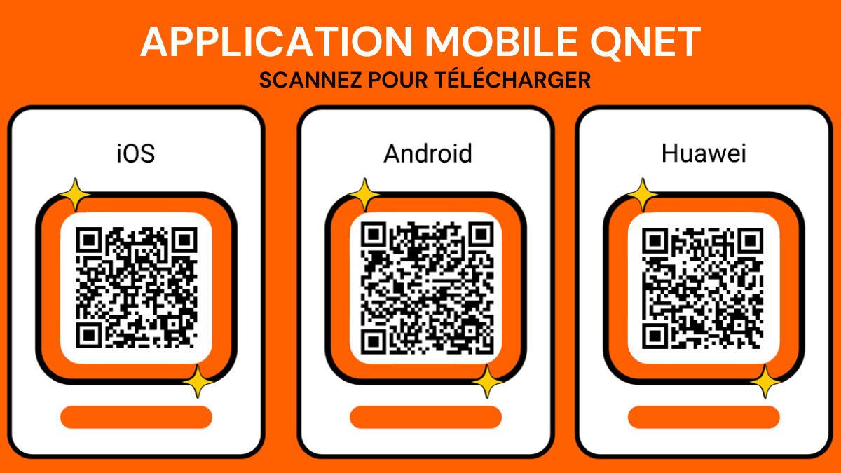 Scannez ces codes QR pour telecharger l'application mobile QNET